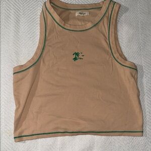 Madewell Tan Tank Top with Green Trim